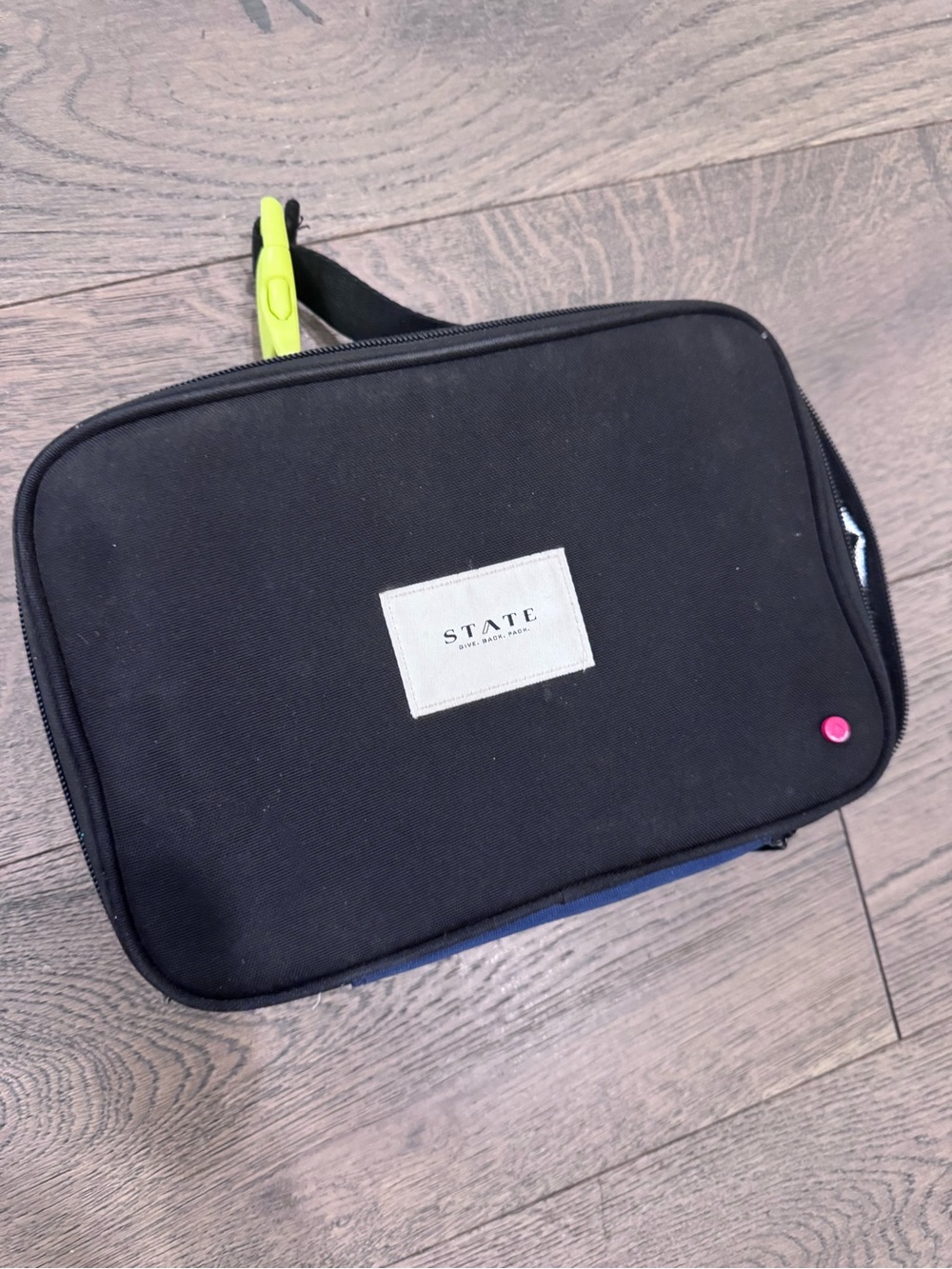 STATE Black Canvas Pouch with Neon Yellow and Pink Accents